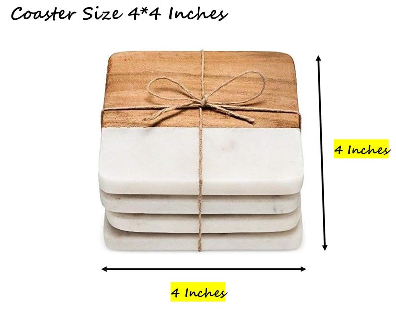 Frescorr (TM) - Luxurious Atelier Marble and Wood Set of 4 Coasters, 4 x 4 inches for Drinks, Hot/Cold,Coffee Mugs, Beer Cans,Bar Glasses. Tea Table/Bar Coasters (Square) - Image 3
